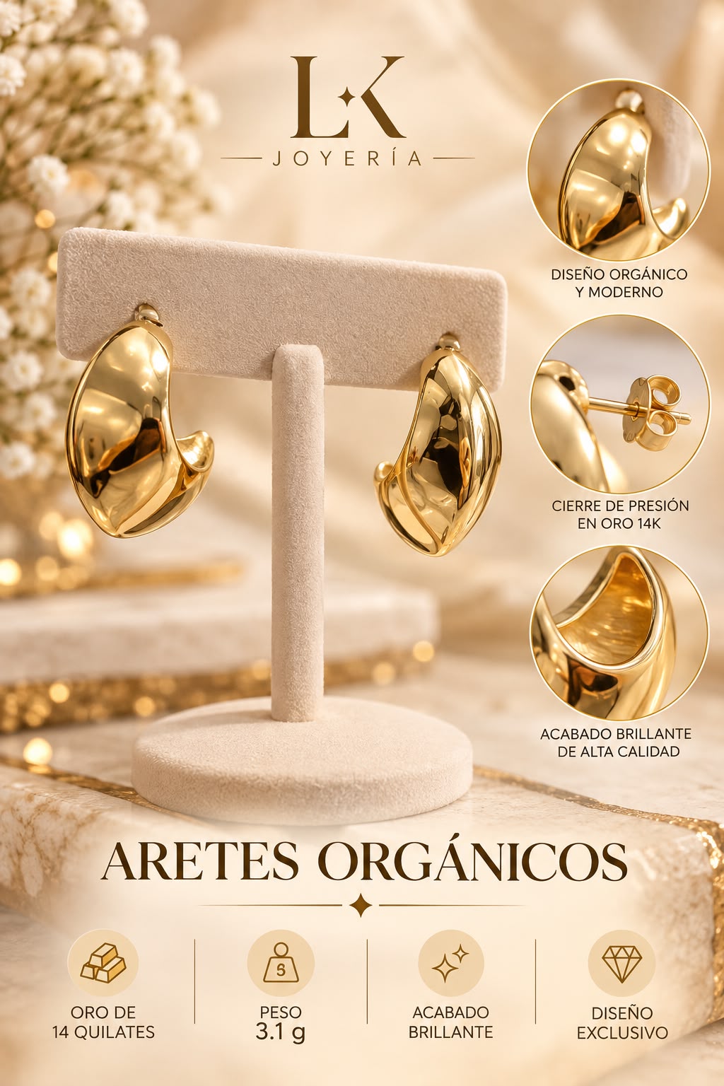 ARETES ORGANICOS 14K 3.1GR